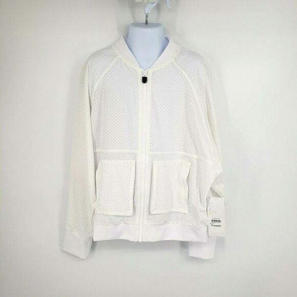 Zella Girl White Jacket Athletic Batwing Full Zip 10 12 Gym Perforated New - Picture 12 of 12